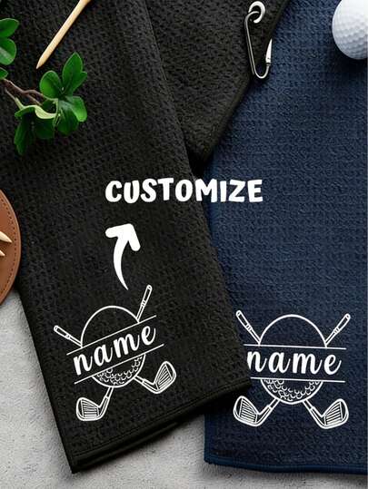 1pc Personalized Golf Towel, Customized Letter Pattern Golf Towel, Golf Gift, Customized Sports Towel, High Quality Quick-Dry Golf Elements, Floral Name Golf Towel, With Hanging Hook, Personalized Golf Gift For Dad, Best Gift For Men, Father's Day Gift