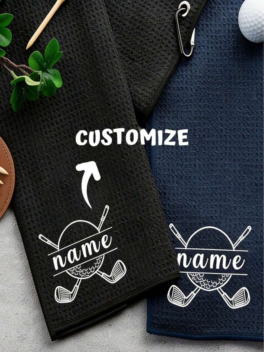 1pc Personalized Golf Towel, Customized Letter Pattern Golf Towel, Golf Gift, Customized Sports Towel, High Quality Quick Dry Golf Elements, Floral Name Golf Towel, With Hook, Personalized Golf Gift For Dad, Best Gift For Men, Father's Day Gift