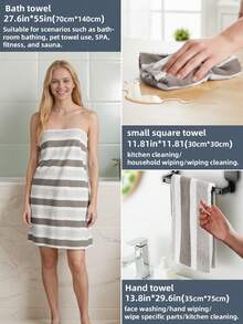 10件套 | 条纹纯色珊瑚绒毛巾套装，[4条面巾 + 4条手巾 + 2条浴巾] / 10条面巾，速干、柔软舒适、吸水性强，适用于洗脸、擦手、擦头发、沐浴，适合居家、酒店、厨房、浴室、泳池、旅行、SPA、瑜伽、情人节礼物及日常使用。 - 彩色 - 查看 4