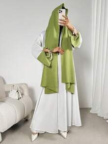 女士撞色长袖贝壳链装饰宽松阿拉伯长袍，配围巾，夏季沙滩开衫，休闲和服，奢华长款长袍/罩袍，生日装，毕业装，婚礼派对装，夏季度假装，春季节日装 - 彩色 - 查看 6