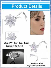 Bộ 9 khuyên mũi nữ tính tối giản, không gây dị ứng, làm bằng thép không gỉ, đính đá Zirconia lấp lánh và nhiều mặt dây chuyền hình dạng khác nhau, thích hợp làm trang sức xỏ khuyên và dự tiệc cho nữ. - Bạc - Xem 5