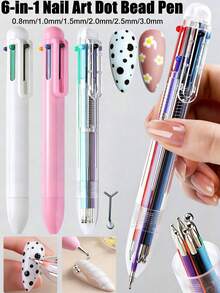 Bút chấm móng nghệ thuật chuyên nghiệp 6 trong 1, kích hoạt bằng áp lực, 6 đầu khoan xoay và đá trang trí, dụng cụ sửa chữa móng đa chức năng, thích hợp để vẽ, tạo hiệu ứng chuyển màu, bóc tách và chấm, phù hợp cho các tiệm làm móng, chăm sóc chân, cho các nghệ sĩ làm móng và người mới bắt đầu. - Nhiều màu - Xem 1