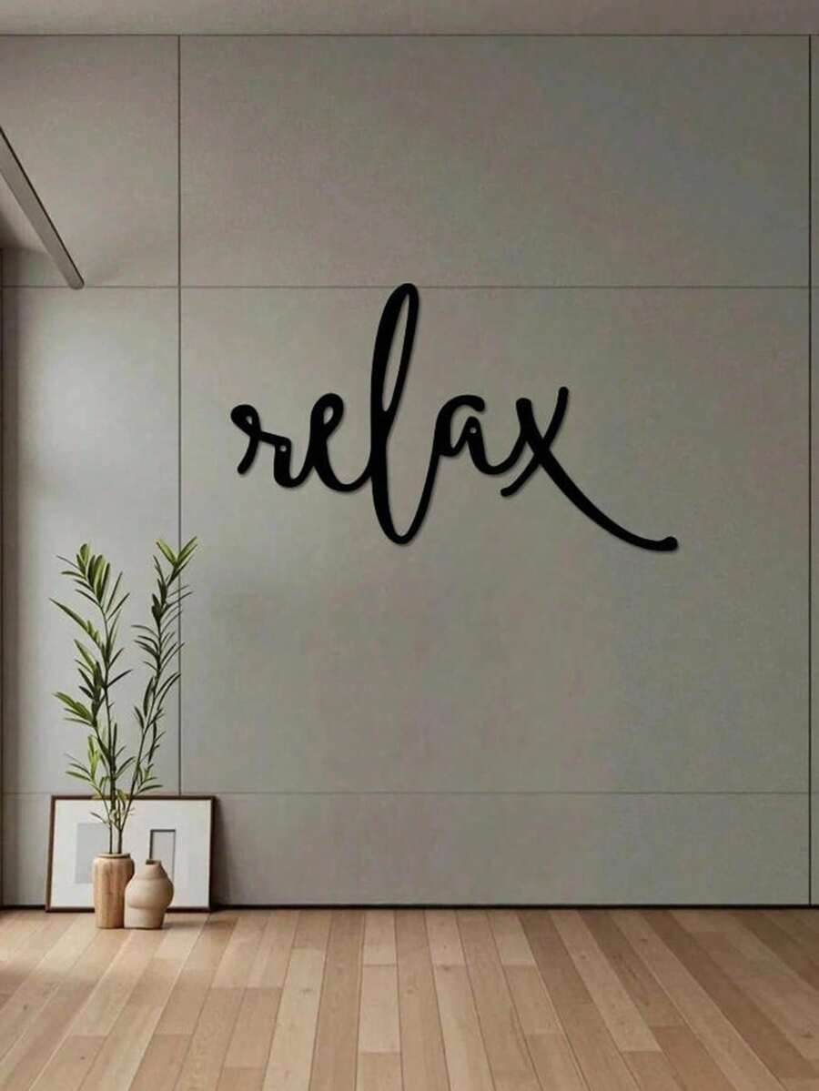 1pc Black Metal "Relax" Wall Decor Inspired By Art Deco - Modern Bathroom Decor Sign - Hanging Bathroom Decoration - Wall Mounted Iron Sculpture, Home Decor Accent, Room Decoration, Wall Art Gift, Birthday & Graduation - Nhiều màu - Xem 1