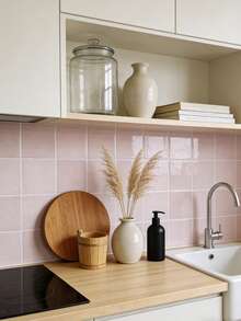 WoStick 4/10/20pcs 9"X9" Kitchen Backsplash Stickers Self-Adhesive Waterproof Square Tile Stickers - Pink - Milk Peach Sugar Cubes - View 7