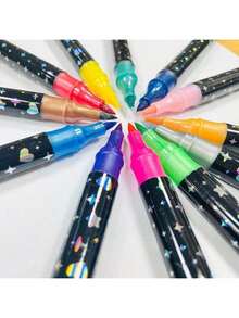 12/24/36/48 Colors Glitter Brush Markers, Dual-Tip Dual-Color 1-5mm Soft Brush Tip Glitter Markers, Suitable For Doodle, Writing, Glitter Art Craft, Adult DIY, Greeting Card Making, Office & School Supplies, Back To School - Multicolor - View 4