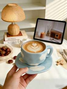 1 Set 90ml/300ml Ceramic Coffee Cup And Saucer, Microwave And Dishwasher , Suitable For Espresso And Arabic Coffee. Saudi Style Coffee Cup, Perfect For Afternoon Tea, Cafe And Kitchen - Perfect Gift - Multicolor - View 1