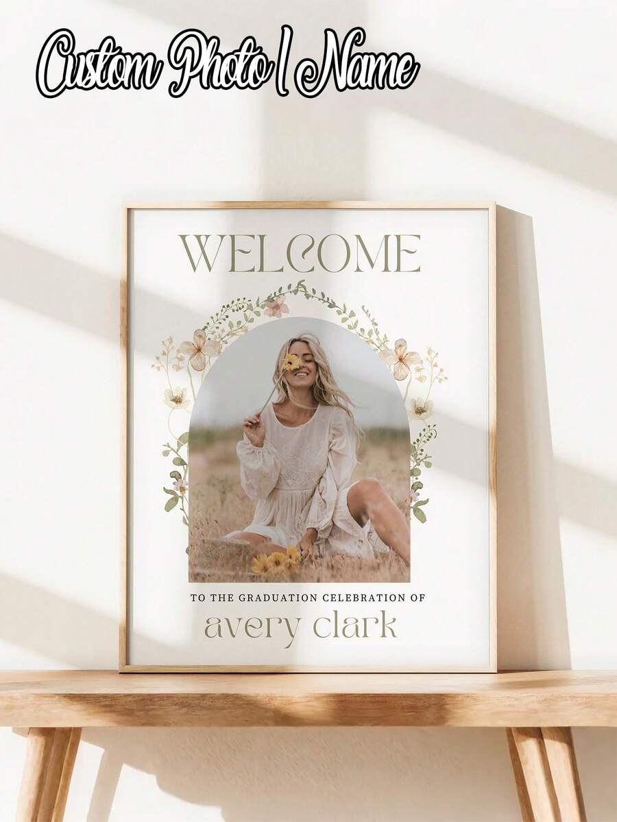 1pc - Customized Graduation Poster, Graduation Party Welcome Sign And Photo, Minimalist Graduation Welcome Poster, Wild Flower Graduation Party Welcome Sign Template, Boho Style Graduation Photo Welcome Sign. Graduation Theme Party Background, Graduation Party Welcome Sign Template, Graduation Welcome Poster - Multicolor - View 1