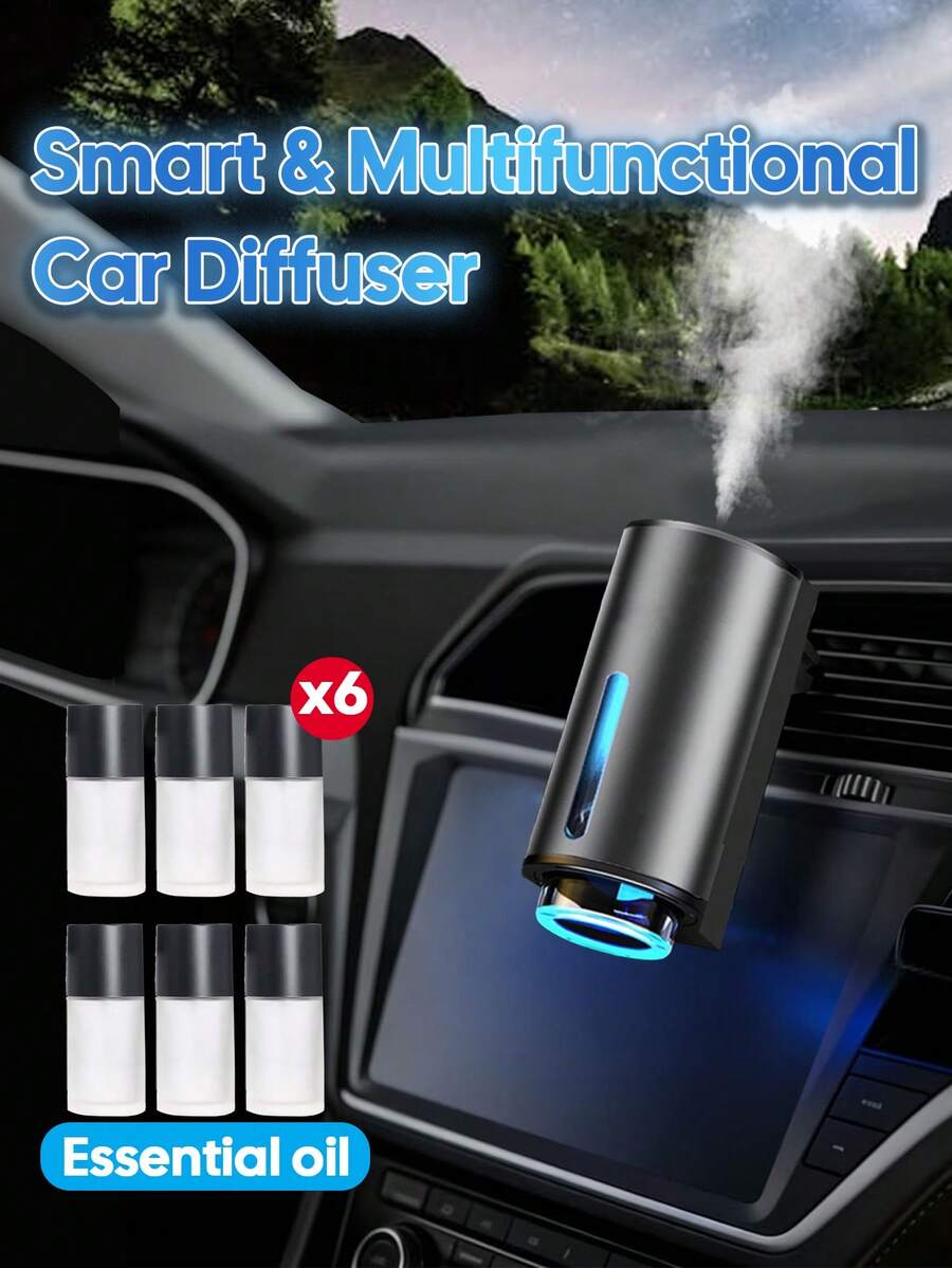 Smart Car Air Freshener Diffuser - Lasts 45 Days, Rechargeable, 3 Adjustable Modes And Auto-Off Function, 3/6 Bottles (Perfume And Ocean Scent), Car Dashboard Decoration, Unisex Gift