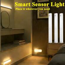 3pcs Multi-Size LED Motion Sensor Lights, USB Rechargeable Cabinet Lights, LED Motion Sensor Light Bars, For Bedroom, Kitchen, Hallway, Stairs, Closet, Garage, Indoor Motion Sensor Lighting - Home Night Lighting, Ceiling Motion Sensor Lights, Motion Sensor Lights, Minimalist Design, Stylish Appearance, Lightweight Structure, Suitable For Apartment Living - Warm Light - View 2