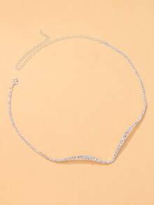1pc Silver Simple V-Shape Crystal Choker Necklace, Party Accessory - Silver - View 6