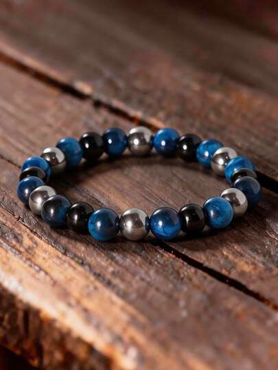 Vòng tay bảo vệ dành cho nam giới, đá mắt hổ xanh tự nhiên 8mm và đá obsidian đen - Thể hiện lòng can đảm, sự tự tin, trang sức chữa lành bằng đá hematit, thích hợp cho yoga, thiền định và tâm linh, quà tặng cho phụ nữ và nam giới.