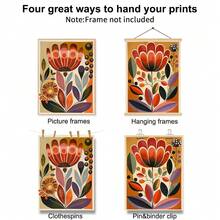Lot de 2 affiches botaniques florales abstraites scandinaves sans cadre, peintures sur canevas de style vintage minimaliste du milieu du siècle nordique. Décoration murale moderne pour dortoirs, appartements, salons, chambres à coucher - A - Voir 8