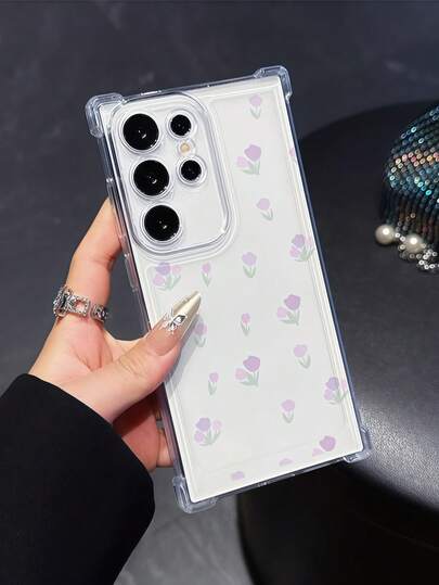 1 chiếc ốp lưng điện thoại trong suốt hình hoa tulip màu tím nhạt, chống rơi vỡ, tương thích với Samsung A14/A15/A16/A17/A04/A05/A06/A07/A54/A55/A56/A57/A34/A35A/36/A37/S26/S26Plus/S26Ultra, 12C/13C/14C/15C, Honor 400/400Pro/400Lite/300/300Pro/200, C85 Pro/C75/C71/C63/C53