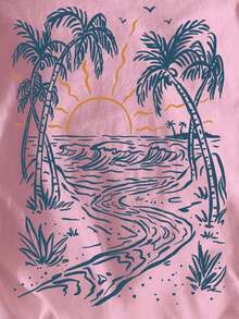 Camiseta informal de mujer de manga corta, cuello redondo y ajuste holgado con estampado de letras, para el verano - Rosa Pálido - Ver 5