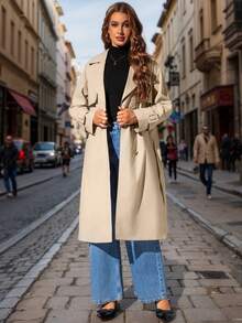 Risissida Women's Minimalist Long Windbreaker, Suitable For Spring And Autumn, With Belt And Pockets, Versatile For Various Occasions - White - View 4