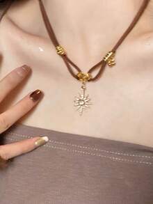1pc New Vintage American Style Multi-Layer Necklace, Sweet & Chic Choker Necklace, Fashionable Sweater Chain - Multicolor - View 1