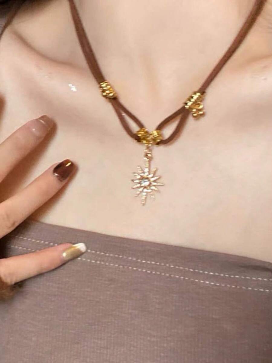 1pc New Vintage American Style Multi-Layer Necklace, Sweet & Chic Choker Necklace, Fashionable Sweater Chain - Multicolor - View 1