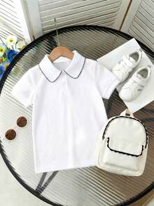 1 Áo Polo nữ, tay ngắn, cổ bẻ, kiểu dáng dễ thương, đa năng, thích hợp cho mùa hè - trắng - Xem 1