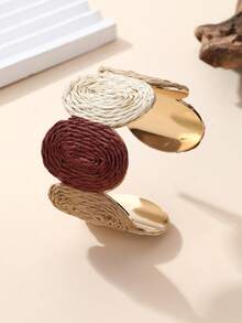 1pc Vintage Round Woven Bracelet, Bohemian Color Block Design, Versatile Bangle Suitable For Beach Vacation, Countryside Outing, Commuting, And Urban Daily Wear - Multicolor - View 5