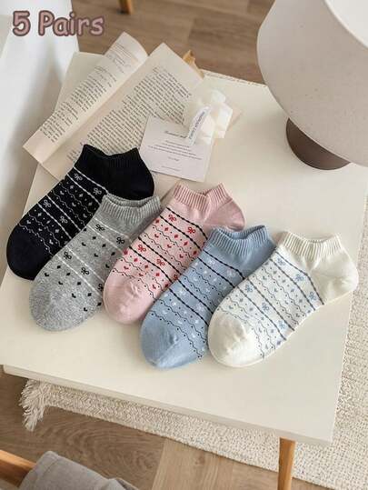 5 pares de calcetines invisibles finos para mujer, de estilo cómodo y bajo, adecuados para uso diario, primavera/verano