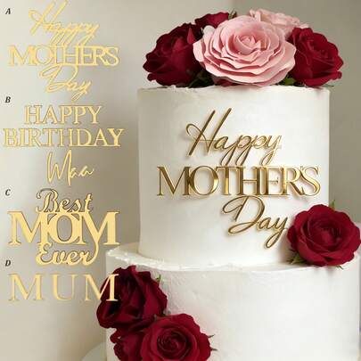 1个/3个金色亚克力母亲节蛋糕装饰插牌，“母亲节快乐”、“妈妈生日快乐”、“最好的妈妈”、“妈妈”，适合妈妈生日和母亲节派对装饰