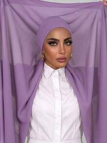 1 chiếc khăn trùm đầu chiffon may sẵn kèm mũ lót, chất liệu mềm mại, thoáng khí, thích hợp mặc hàng ngày, dự lễ hội, cầu nguyện, hành hương, có thể kết hợp với áo Abaya. - Nhiều màu - Xem 6