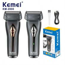 Kemei Máy cạo râu điện KM-2800 dành cho nam, máy tỉa râu hai lưỡi, sử dụng được cả khô và ướt, máy cạo râu chuyên nghiệp, máy cạo râu kiểu lưỡi chuyển động tịnh tiến dành cho thợ cắt tóc, bộ sạc USB (1 chiếc) - Nhiều màu - Xem 3