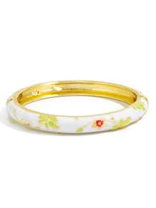 1 Stück erfrischender Blumen Frühlings Armreif, einzigartiger modischer Emaille Tropföl zarter Blumen Armband, geeignet für Damen Alltag, Urlaub und Partytragen - Platin - Übersicht 4