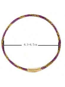 5pcs/Set Bohemian Style Gold & Mixed Color Silicone Bow Ribbon Jelly Bangle Bracelets, Multilayer Bracelets Suitable For Beach & Holiday Wear - Glitter Strips - View 2