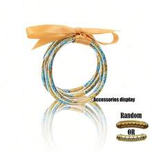 5pcs/Set Bohemian Style Gold & Mixed Color Silicone Bow Ribbon Jelly Bangle Bracelets, Multilayer Bracelets Suitable For Beach & Holiday Wear - Glitter Strips - View 11