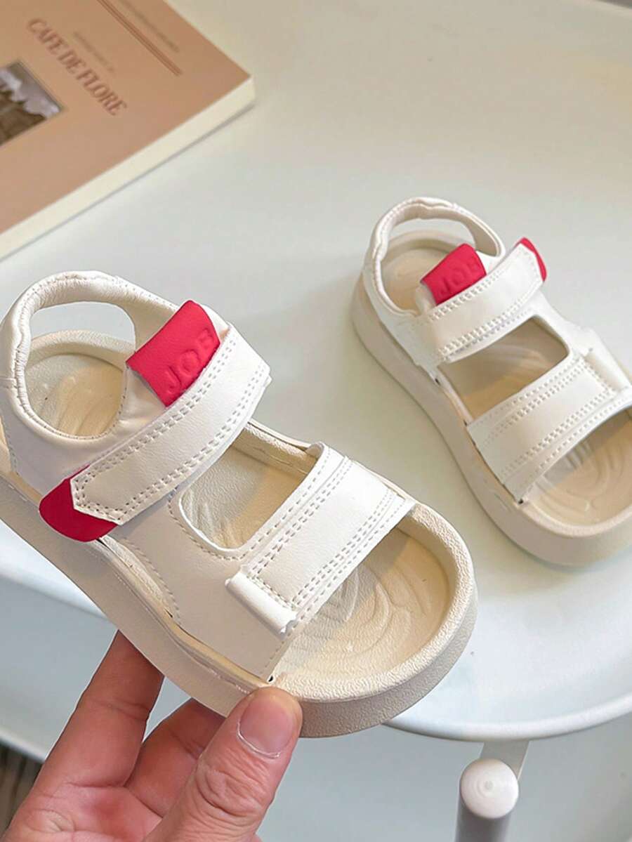 1 Pair Kids Hook And Loop Sandals, New Summer Soft Bottom Non-Slip Toddler Casual Sneakers, Versatile Beach Shoes, - Beige - View 1