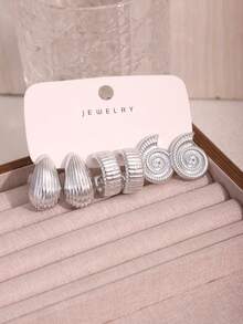 2/6/18件套时尚新款银色海星、贝壳、光滑水滴、凹点水滴、多种形状C形耳环套装，适合女性日常佩戴，是馈赠亲朋好友的理想礼物 - 銀色 - 查看 10