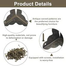 48 Pcs Furniture Corner Protectors 1x1x1 Inch Bronze Metal Edge Guards For Cabinet Table Box Furniture With Decorative Antique Carved Design And Mounting Screws - Bronze - View 3