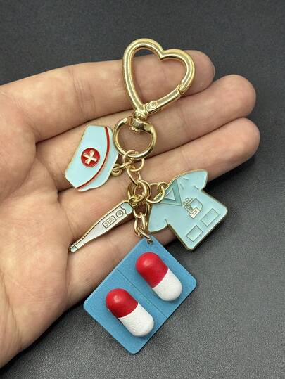 Nurse Keychain With Charms, Cute Medical Enamel Key Ring, Heart-Shaped Gold Charm For Car Keys & Backpacks, Perfect Nurse Appreciation Gift