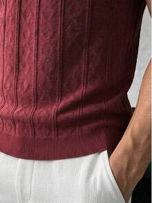 GRDR Men's Spring/Summer Collar Short Sleeve Diamond Pattern Patchwork Slim Fit Casual Stylish Knit Polo Shirt, Men's Knit Top - Red Violet - View 5