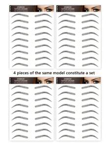(4 Sheets) Realistic Eyebrow Tattoo Sticker Series, Waterproof Long-Lasting Faux Tattoo Stickers, Personalized Sexy Temporary Tattoos - Black - View 6