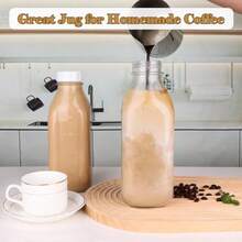 Paquete de 4 botellas de leche de vidrio de 32 onzas con bolsa de leche de nuez y 2 boquillas de vertido y 2 tapas herméticas y cepillo para polvo frascos de bebida de 1 cuarto de galón - Transparente - Ver 2