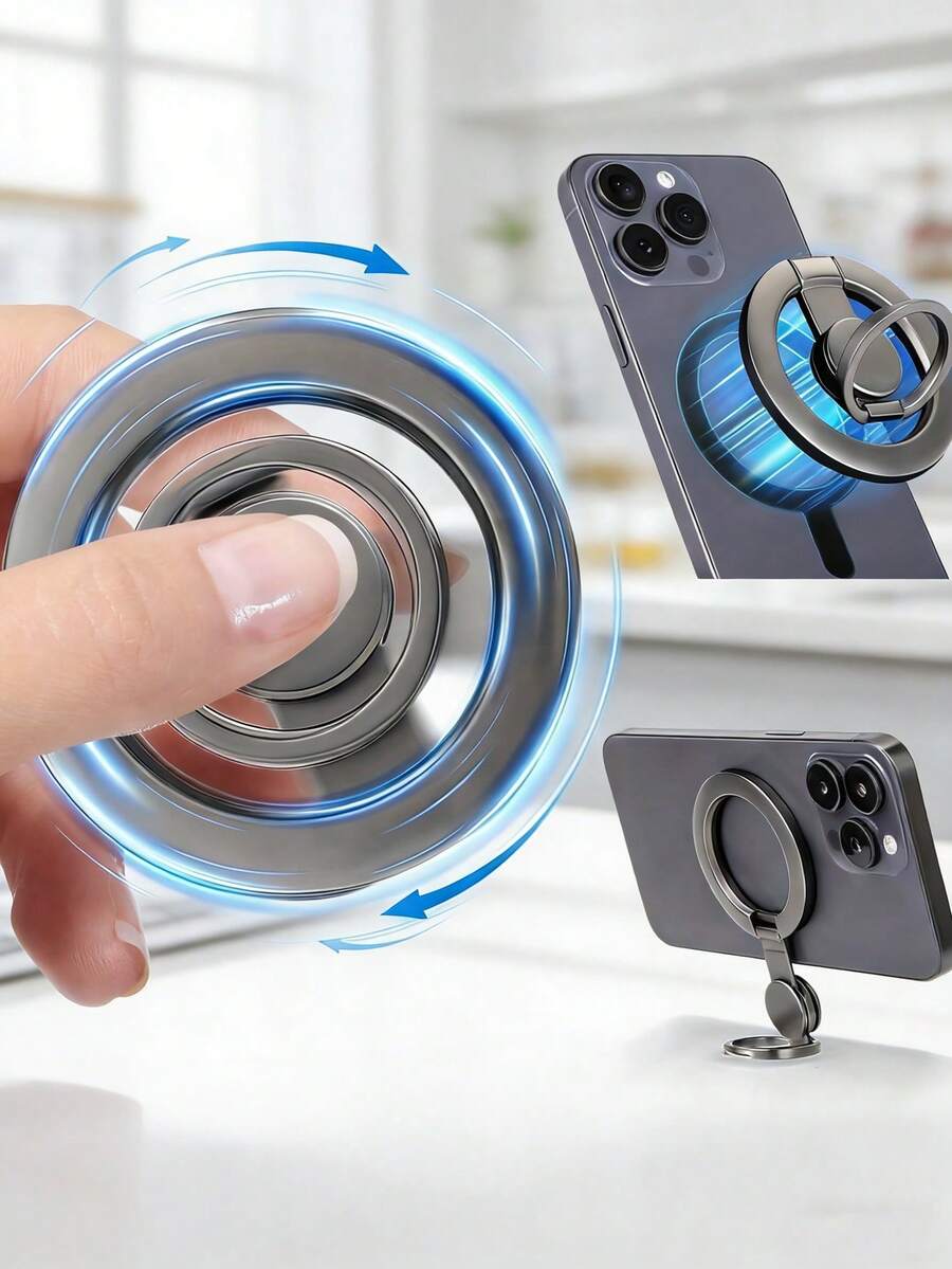 磁吸式手机指环支架，陀螺仪手机指环支架，360°旋转手机指环支架，可调节桌面手机支架，兼容 16/15/14/13/12系列及MagSafe设备