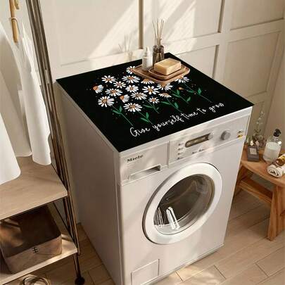 1 tấm thảm chống trượt cho phòng giặt, thích hợp cho máy giặt/máy sấy - Thảm máy giặt họa tiết lá tre, tấm phủ trang trí cho máy giặt và máy sấy, trang trí phòng giặt.