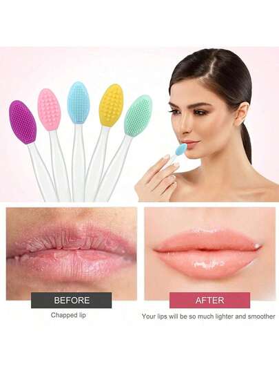 5pcs/10pcs Double-Sided Silicone Face Cleansing Brush, Gentle Pore Cleaning Powerhouse! One Side With Soft Dense Bristles To Deeply Clean Nose And Lip Areas, The Other Side With Massage Nodules To Effortlessly Remove Oil And Dead Skin Cells.
