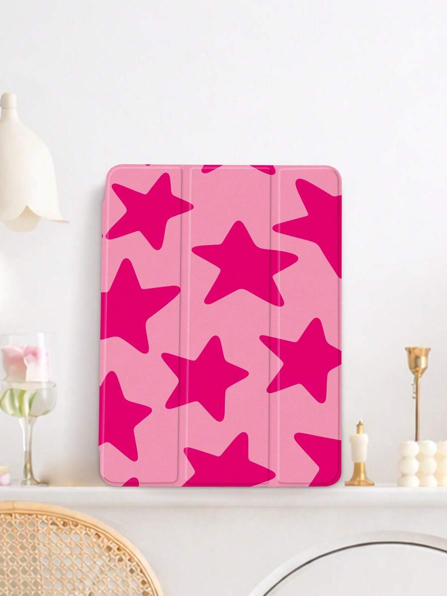 1pc Neon Pink Star Pattern Flat Protective Case, Suitable Compatible With Ipad 10.2 Inch 2021/2020 10th/9th/8th Gen, (A16) 11 Inch 11th Gen 2025, Galaxy Tab A8 10.5 Inch 2022, Tablet Protective Cover With Pencil Slot, Auto Sleep/Wake Function, Best Gift Choice For Holidays - Multicolor - View 1