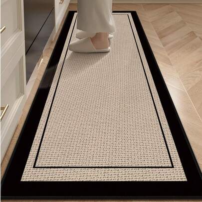 1 Stück geometrisches Muster Küchenvorleger, leinenähnlicher Stoff, Holzoptik, waschbarer Teppich für Küche, Eingang, Flur, Bar, Waschküche und mehr