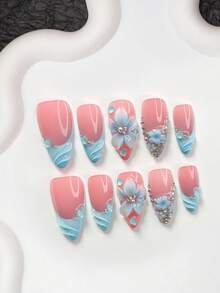 10片豹纹亚克力美甲贴纸，秋冬美甲，棺材形、杏仁形、鸭嘴形美甲形状，手工法式美甲贴纸，蝴蝶结美甲装饰，水钻美甲贴纸，白色指甲油，棕色指甲凝胶，包含工具包，适合女性，婚礼、派对、节日，精美礼品 - 彩色 - 查看 10