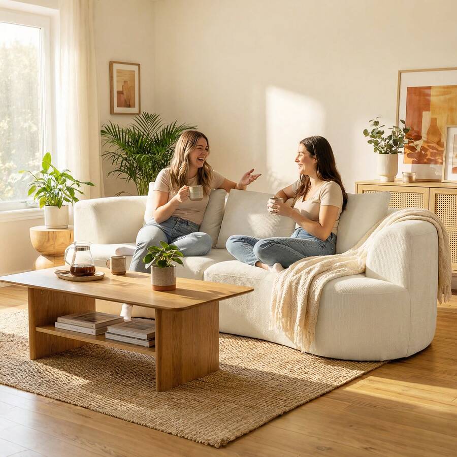 HOMCOM 3 Seater Sofa, 102" Chenille Upholstered Boneless Couch With Wide Seat, Spring Cushions, High-Density Foam, 3 Pillows, Modern Sofa For Living Room, Home Office, Cream White - 白色 - 查看 1
