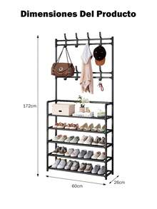Zapatero 5 Niveles Perchero Acero Metálico Organizador 2 en 1 Armable Con 8 Ganchos Negro,Marco Metal Hogar estantes De Zapatos Muebles caja Organizador,Zapatero para armario,organizador de zapatos con sombrero, perchero, estante entrada almacenamiento grande armario organizador multifuncional. - Negro - Ver 7