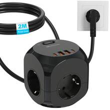HITRENDS [Trung tâm sạc điện] Ổ cắm mini hình khối lấy cảm hứng từ Ins | Sạc nhanh 8 trong 1 + Bảo vệ 6 lớp | Di động tiện dụng cho ký túc xá/du lịch/văn phòng, ổ cắm điện chống cháy - Phích cắm loại EU E (220-240V) - Xem 12