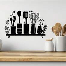 1pc Vegetable & Kitchen Tool Silhouette Kitchen Decal, Clean Lines, Full Of Homely Atmosphere. Made Of PVC Material, Moderate Adhesiveness And No Residue, Suitable For Kitchen Walls And Cabinet Doors To Create A Tidy Cooking Environment. - one-size - View 2