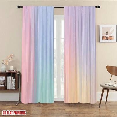 2片装，多色，粉彩渐变星空图案，梦幻风格，2D平面印花窗帘，100%涤纶面料，杆袋式2D平面印花双片窗帘，无衬里，90克/平方米，宽180厘米，非常适合用作卧室窗帘、客厅窗帘、餐厅窗帘、浴室窗帘、户外窗帘。