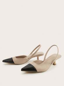 2026 Women's New Minimalist Patchwork Kitten Heel Shoes, Elegant Pointed Toe High Heels, Fashionable Ankle Strap Open Toe High Heels - Dark Apricot - View 4