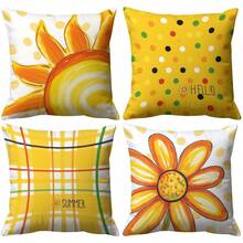 4 pièces Housses de coussin motif soleil et marguerite - 17,7 *17,7 pouces, impression unilatérale, convient pour la ferme, le salon, la chambre à coucher, le canapé, la véranda, le patio, la décoration extérieure, lavable en machine avec fermeture éclair, insert non inclus - Multicolore - Voir 2